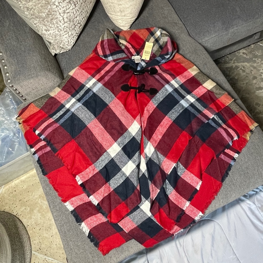 Ladies, Cardigan / Poncho, Red-White-Navy, One Sz.